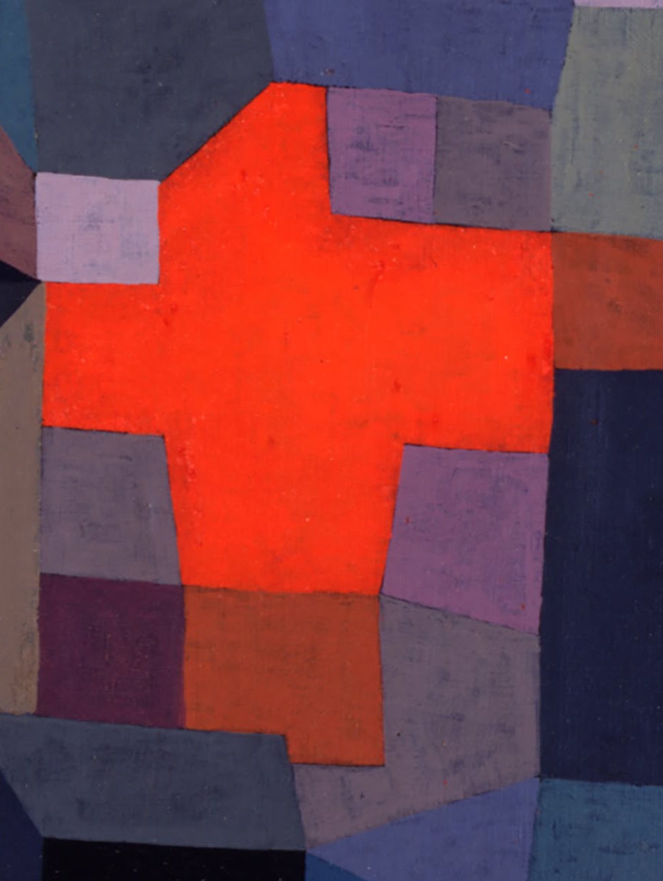 Detail 2: Red form and surrounding blocks in Fire at Full Moon